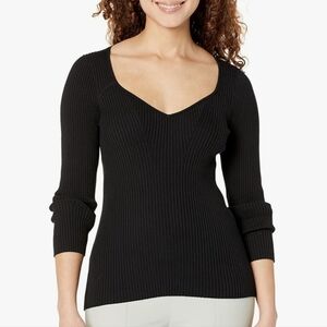 Trina Turk Shirley Black Ribbed Stretchy Sweater Size M Minimalist Normcore